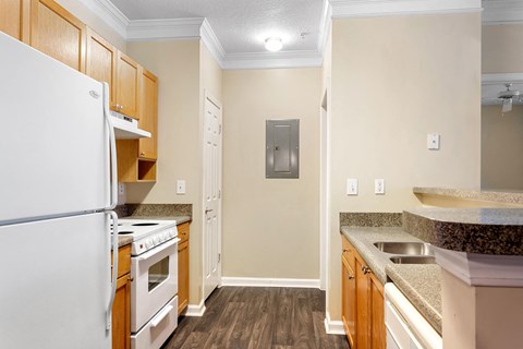 Kitchen with oven and fridge at Longwood Vista Apartments in Atlanta GA